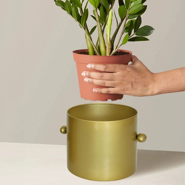 Set of 2 big and small pot indoor plant pots decorative plant flower pots large with ball shape handle