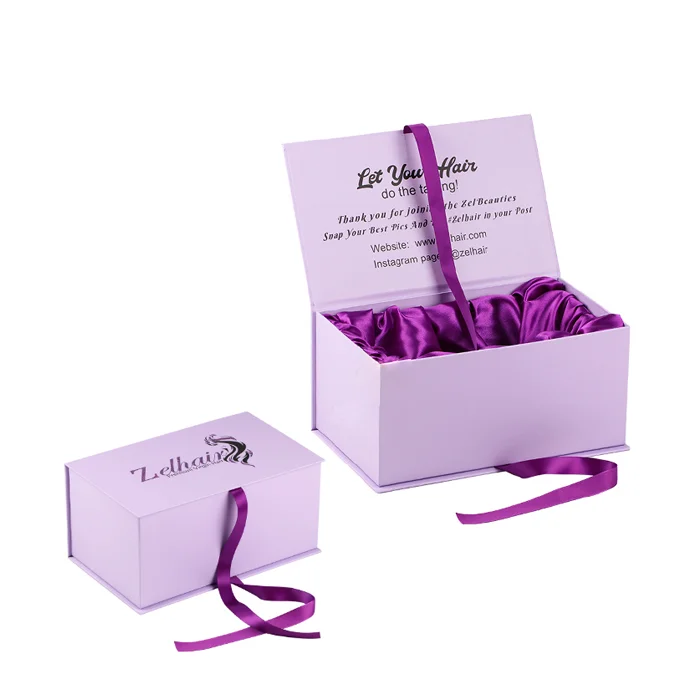 Custom Logo black Wig Packaging Box With Silk Satin Lined Luxury Magnetic Packaging Box For Hair Extension