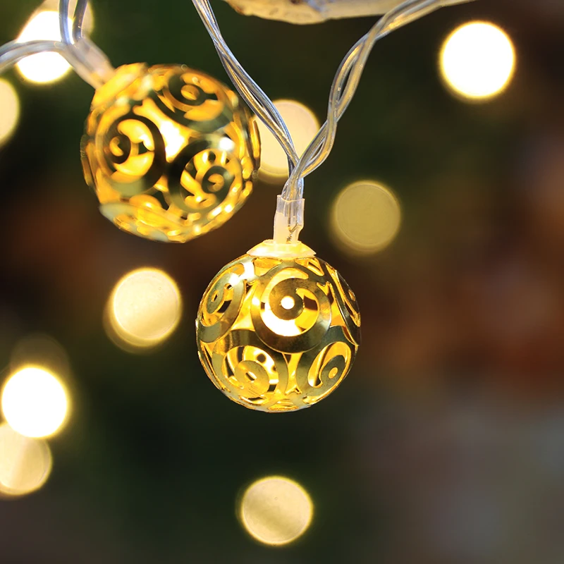 10 lights battery christmas led string light with golden metal ball for holiday and home decoration
