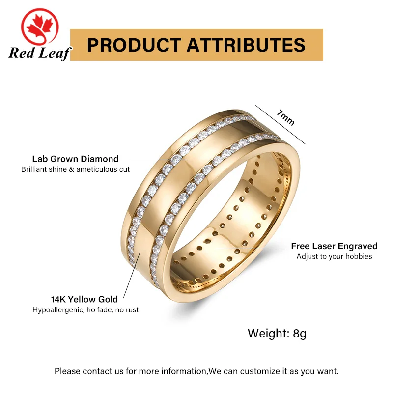 Redleaf Customized 14K Gold Wedding Ring DEF VVS Round Cut Engagement Wedding Brand Ring Charm Lab Grown Diamond Ring Men