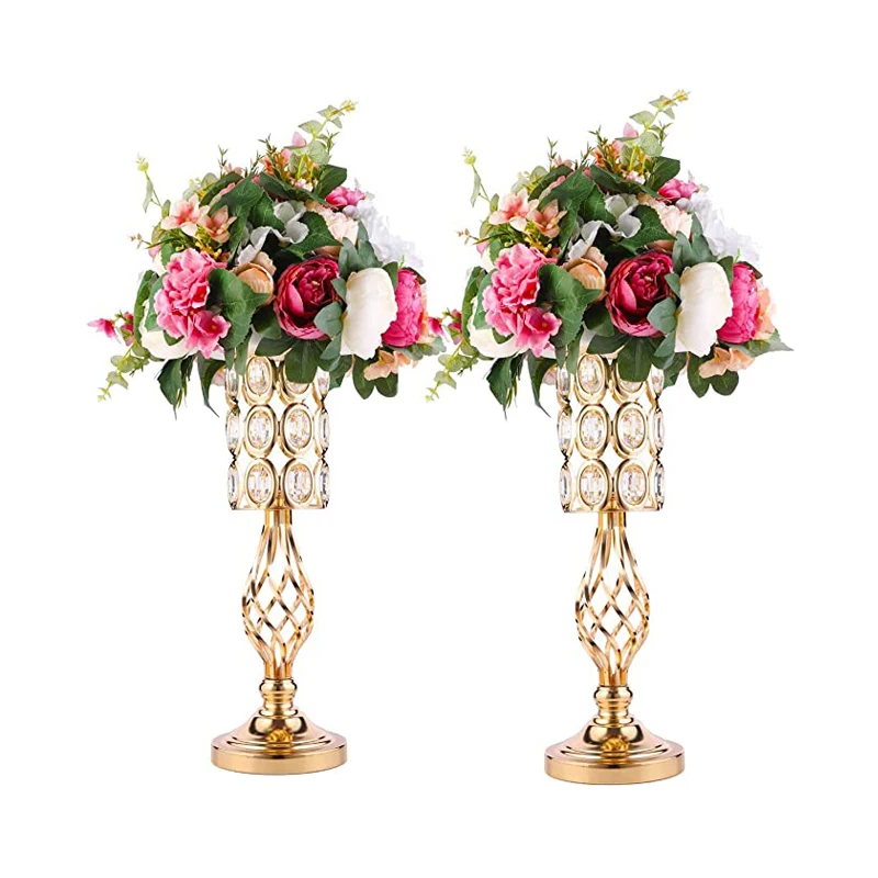Metal Diamond Crystal Wedding Centerpiece Vases for Tables, Gold Versatile Tall Flower Holders Centerpiece Flower Stands