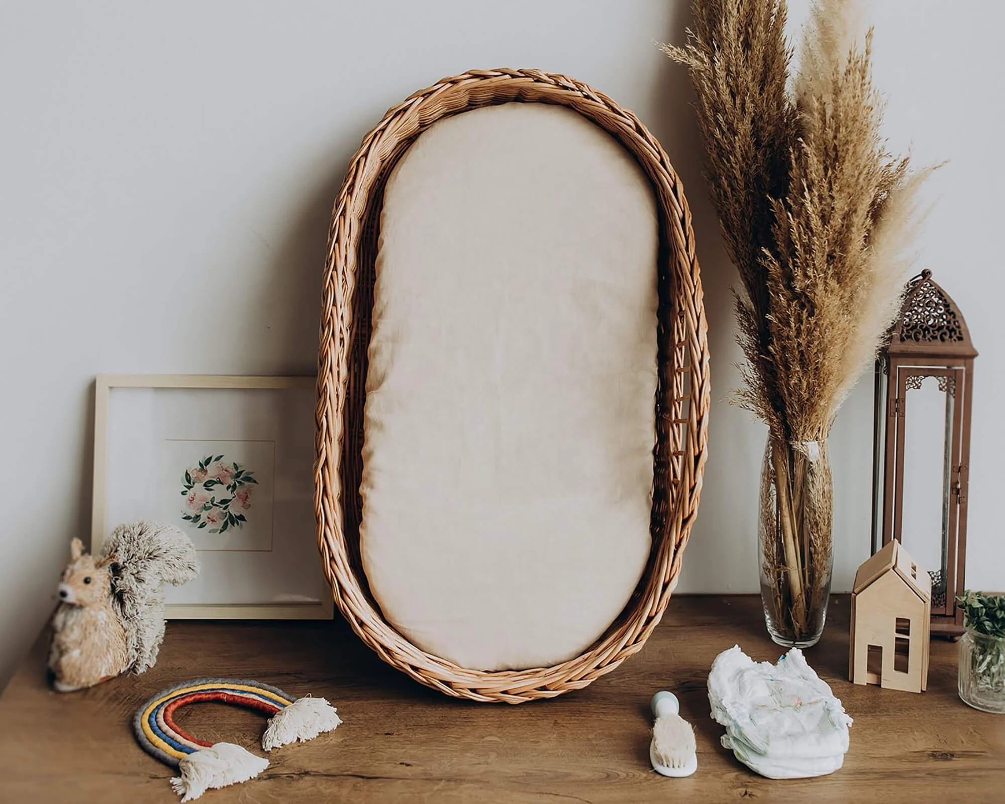 Baby Changing Table Handwoven Wicker Willow Basket with Pad Diaper Factory Mom Child Newborn gift Baby Changing Moses Basket