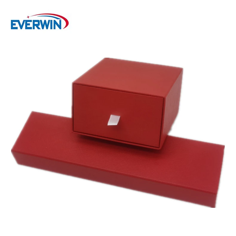 Luxury High-end  Handmade Customized Logo Drawer Cardboard Paper Light Red Jewelry Gift  Box