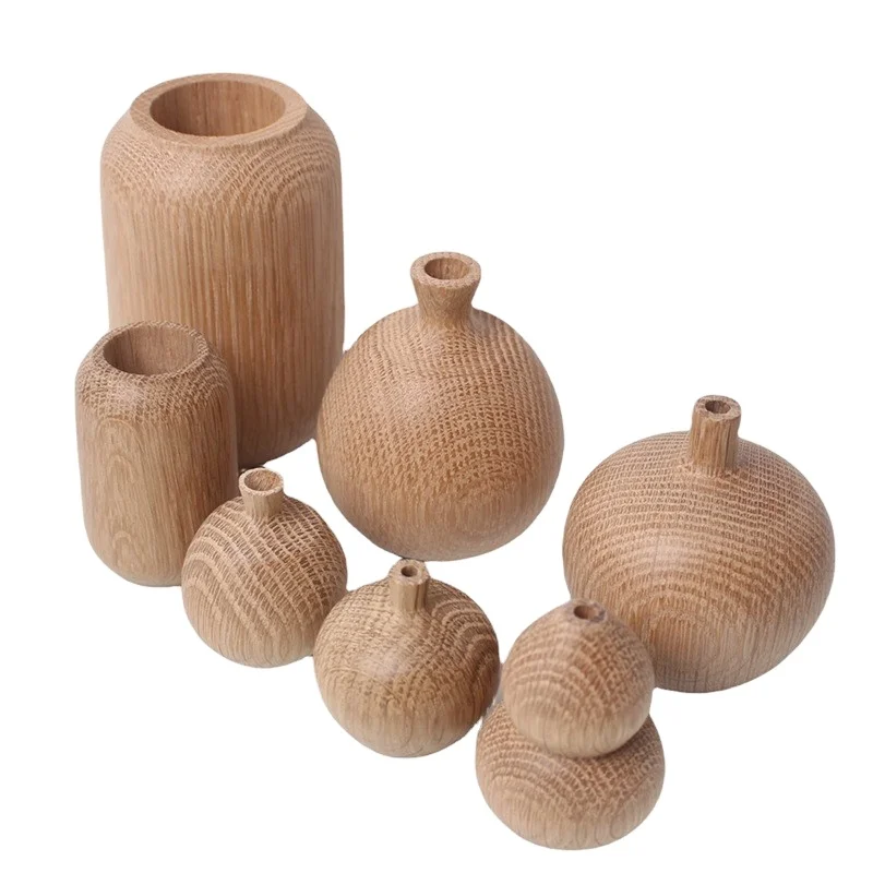 Eco-friendly engraved logo Wooden Vase Custom Design Minimalist Wood Flower Bottle Interior Decorative Bamboo Vase