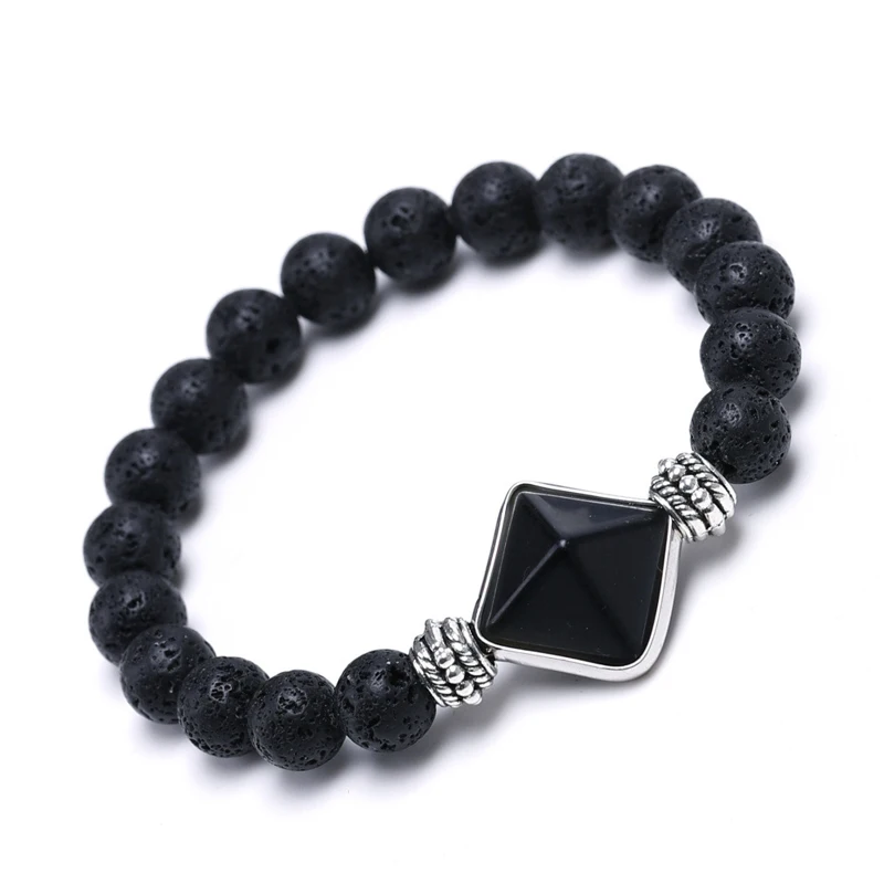 Wholesale Natural Stone Pyramid Bracelet with 7 Colors Crystal Beaded Bangle for Women and Men