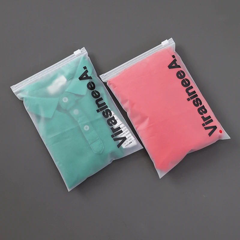 Design Logo Printing Slide Matte/ Frosted Biodegradable Packaging Zip Lock Bag for Clothing Shoes Package