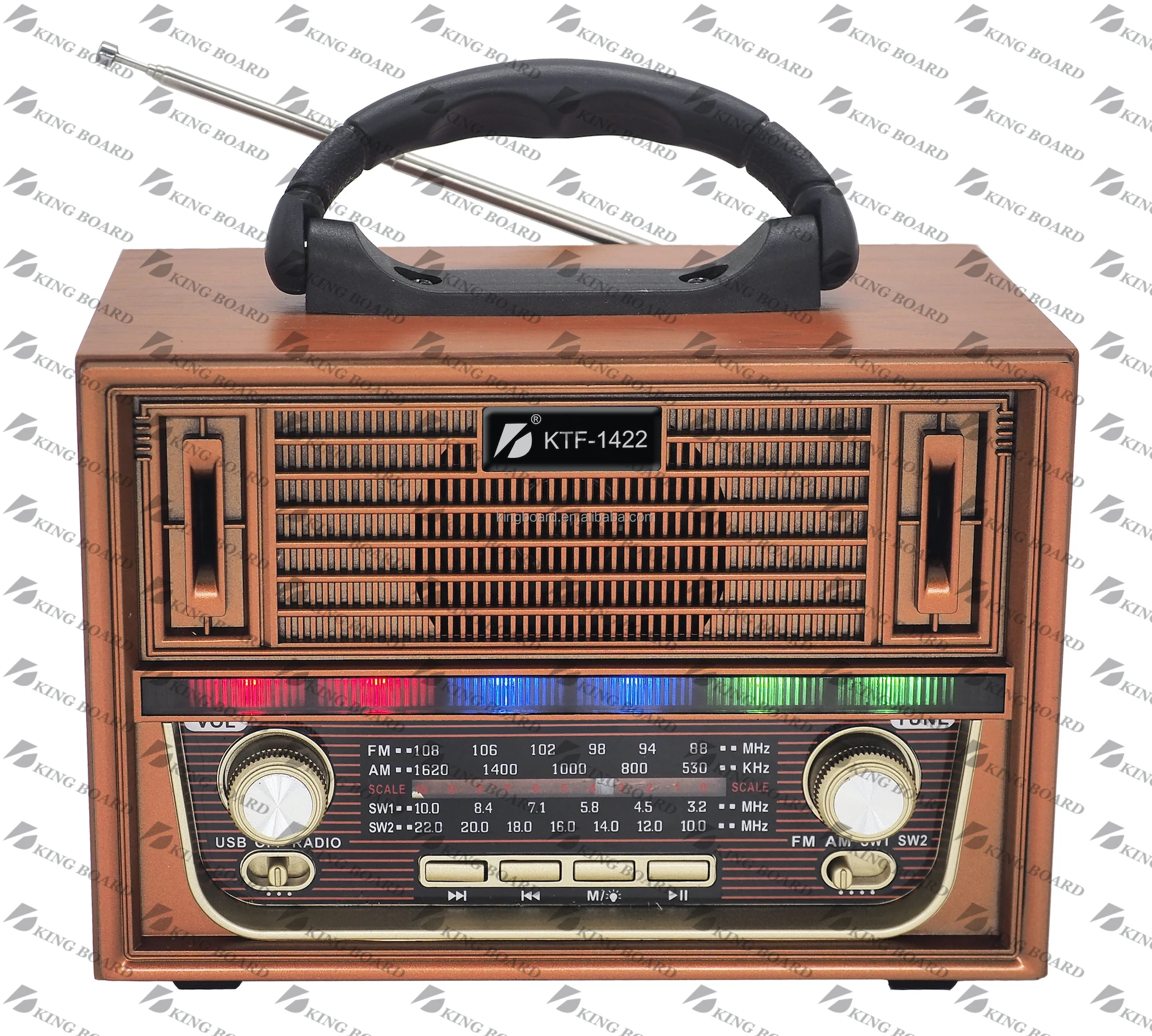 Прямая продажа с фабрики, портативная беспроводная радиоколонка Kts Ktf-1422, Am, Fm, Sw, 4 диапазона, Usb, Tf, музыкальный плеер, Bt динамик с RGB-подсветкой