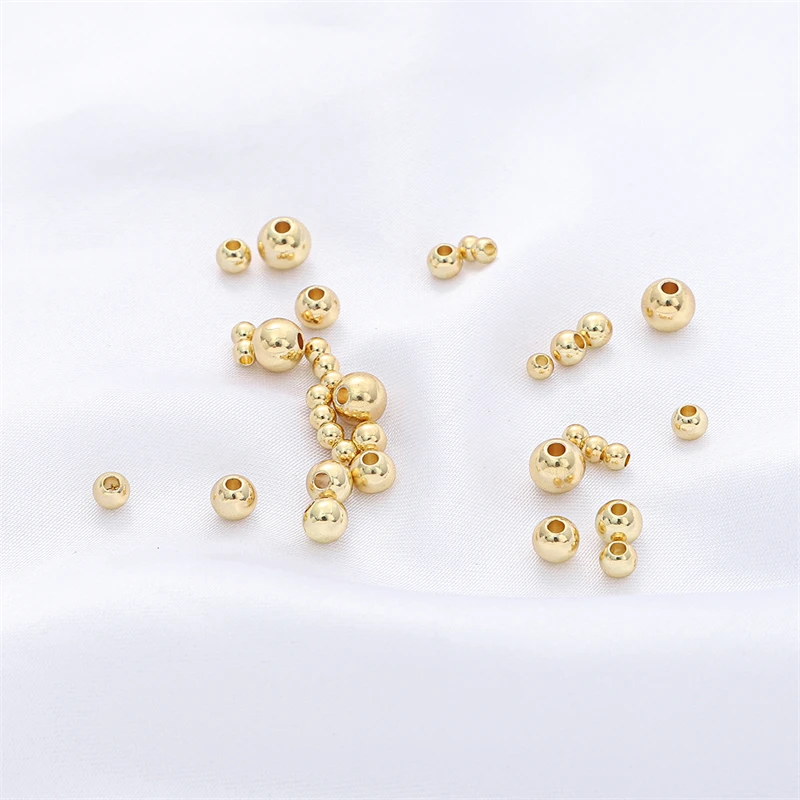18 Years Wholesale Premium Real 14K Gold plated Beads Spacers Round Metal Beads For Jewelry Bracelet Findings Components Making