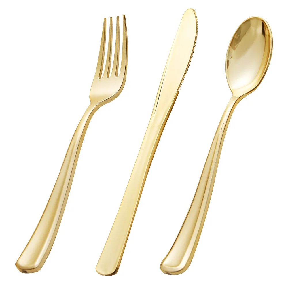 silver gold table plastic spoon and forks knives disposable set for wedding party