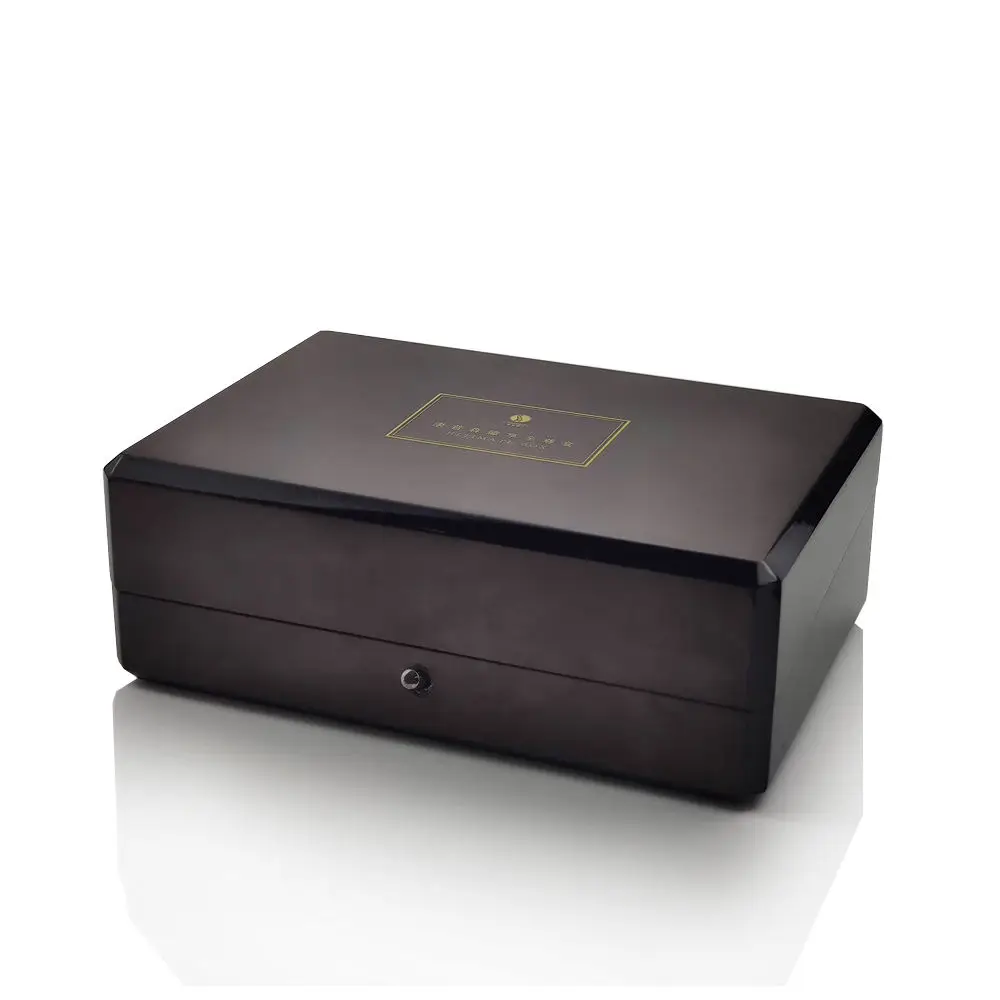 QFS Old Fashioned Wood Container Big Packaging Lacquer Paint Black Cosmetic Gift Storage Wooden Box Lid Rectangle Jewelry Craft