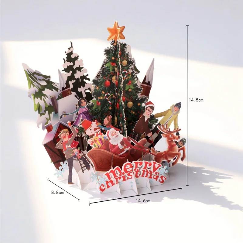 Custom Christmas Business Card Printing 3d Cards Pop Up Santa Claus Christmas Tree Christmas Gift Cards