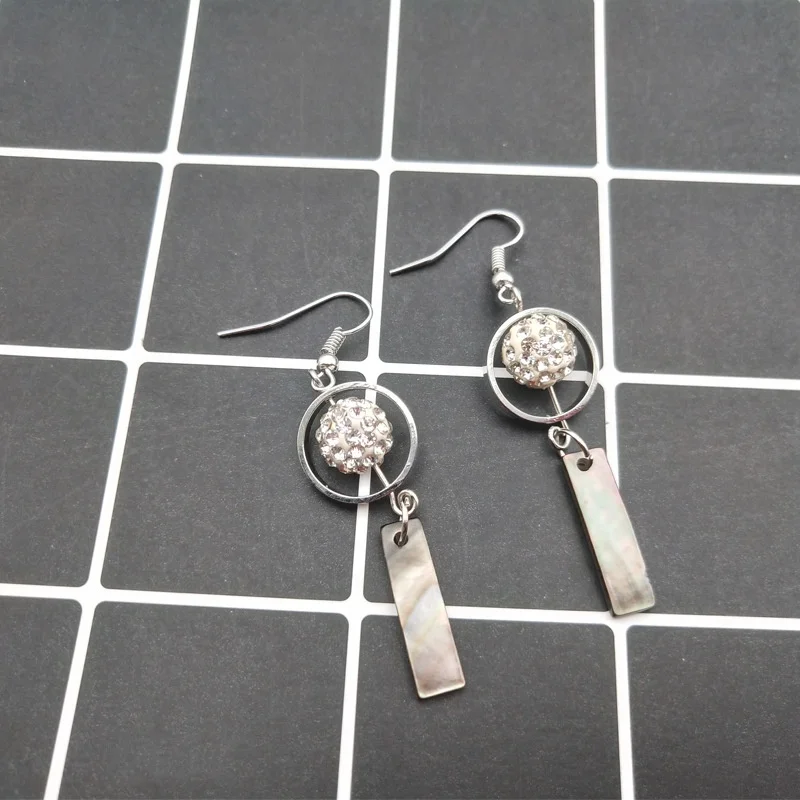 
Custom Made Natural Shell fashion Design Crystal Ball Luxury Drop Earrings 