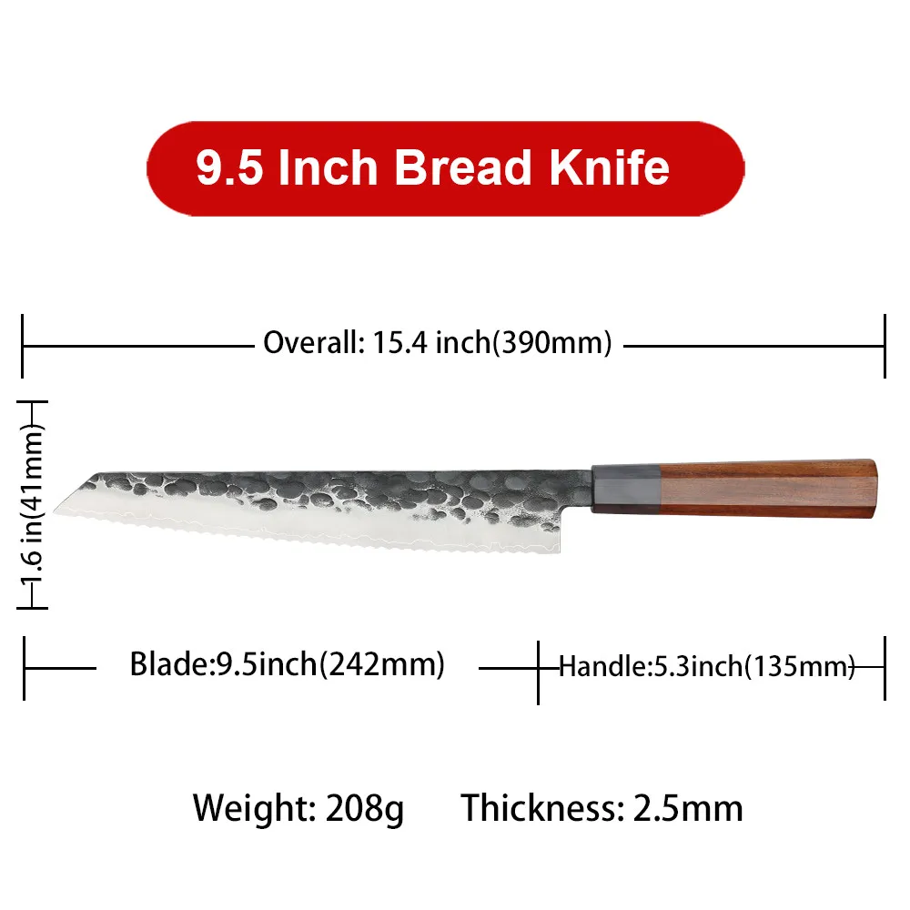 3 Layers steel 9Cr18mov clade steel 9.5inch bread knife sells top grade military grade ebony handle bread cake knife