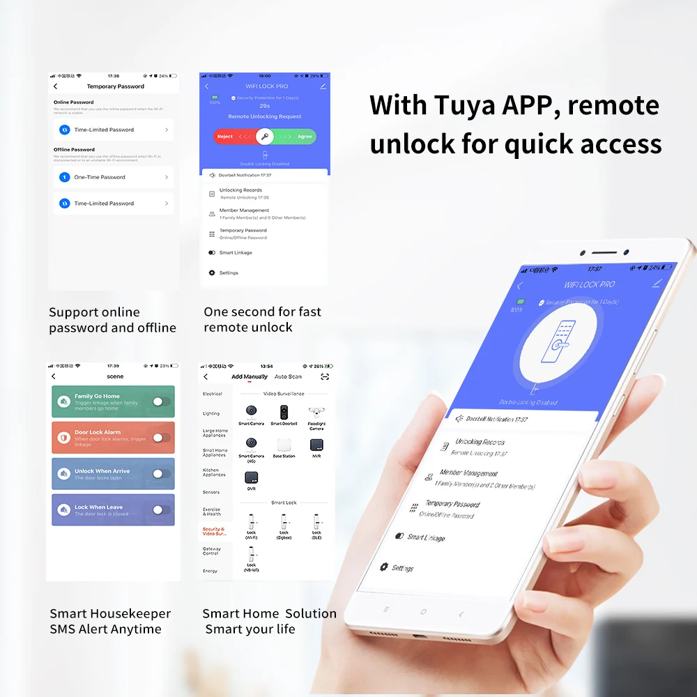 Smartek Factory Wholesale WiFi Fingerprint Handle Lock Tuya Smart Home Remote Unlock with Doorbell