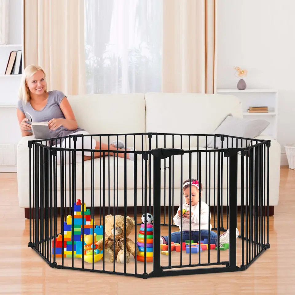 Easy Return Auto Close Foldable Baby safety play pen metal baby play yard fence gate dog play yard gate fence for home high grad