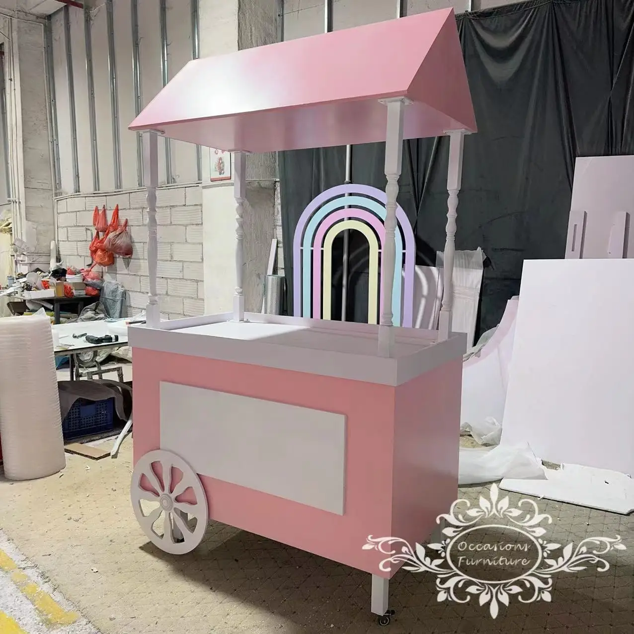 Pink White Cart Baby Shower Birthday Party Candy Sweet Cart Props