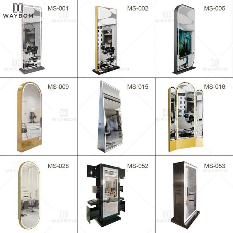 pink metal hair salon mirror station barber stations furniture large mirror salon stylish  led mirror for beauty salon