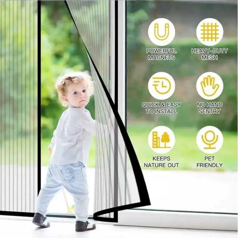 2024 New Magnetic Screen Door Curtain Anti-Mosquito Net Fly Insect Screen Mesh Automatic Closing 5 Size Easy Installation 1PC