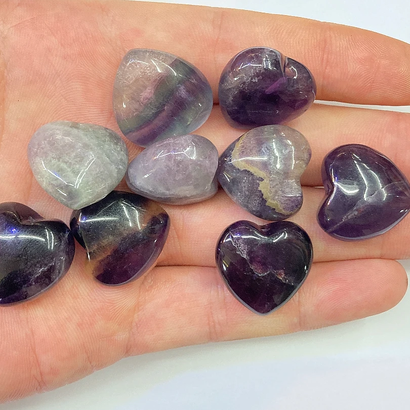 Purple Fluorite Quartz Heart Shape Jewelry Natural Private Label Crystal Stones for Wedding