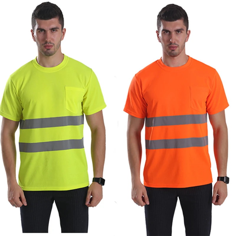 Wholesale Custom Logo Safety Green t Shirts Short Sleeve Road High Visibility Reflective Safety Shirts Security Clothing