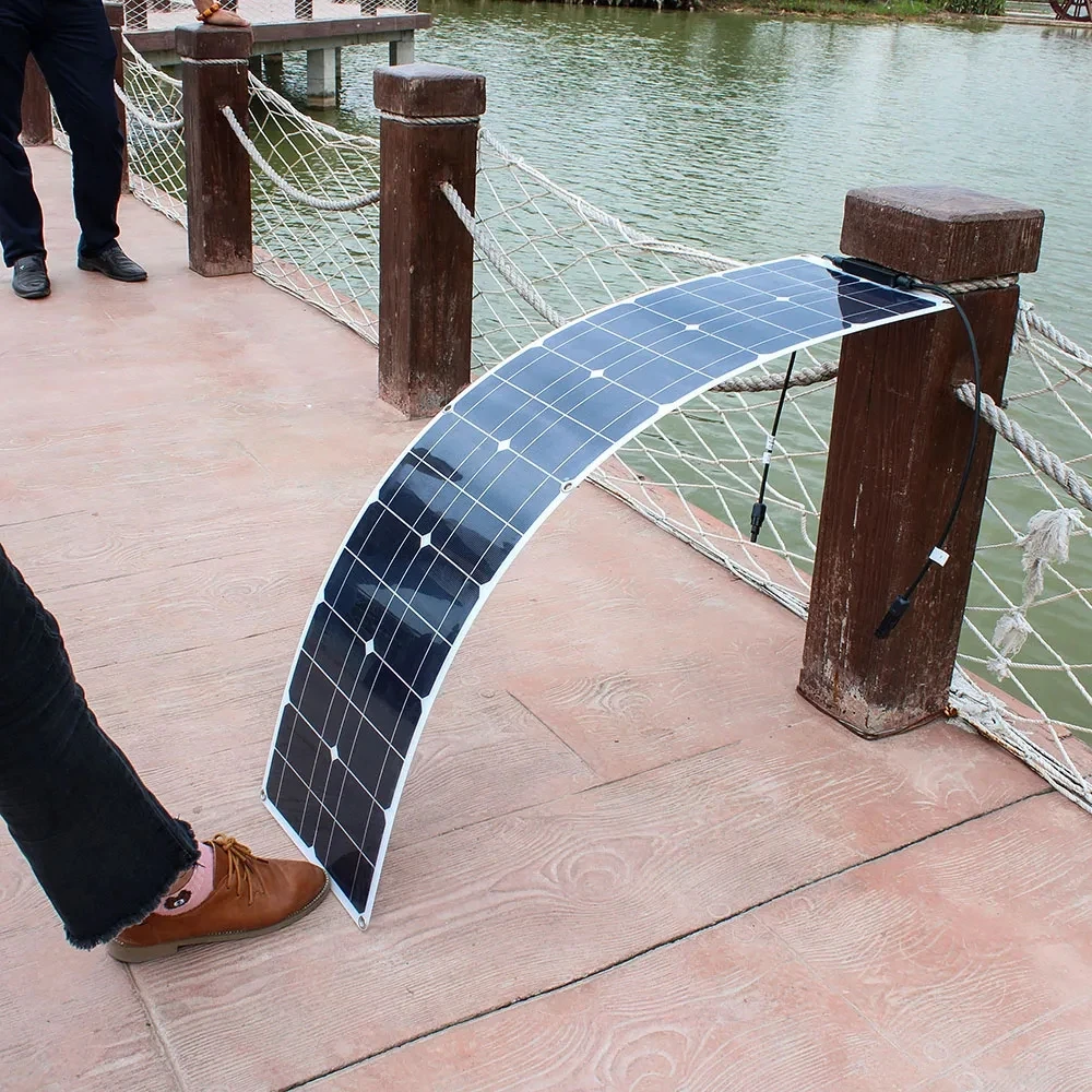 Wholesale Monocrystalline PV Thin Film Solar Panel 18V 50W 100W 180w 200w PET ETFE Semi Flexible Solar Panels For Boat RV Car