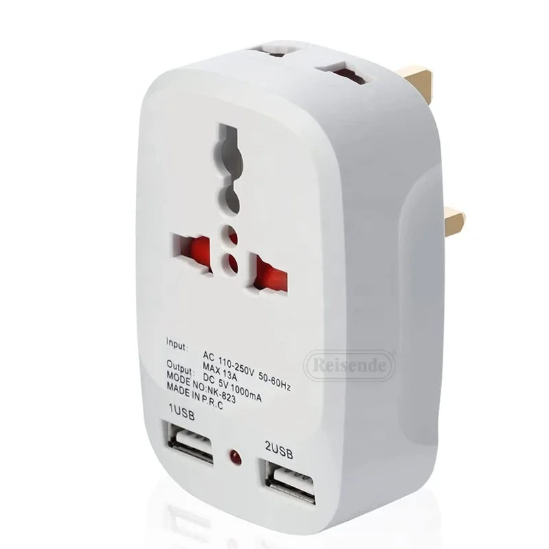 UK Plug Universal Adapter Double Usb 5v1a With Red Indicate Light Travel Universal To Schuko Charge Adapter