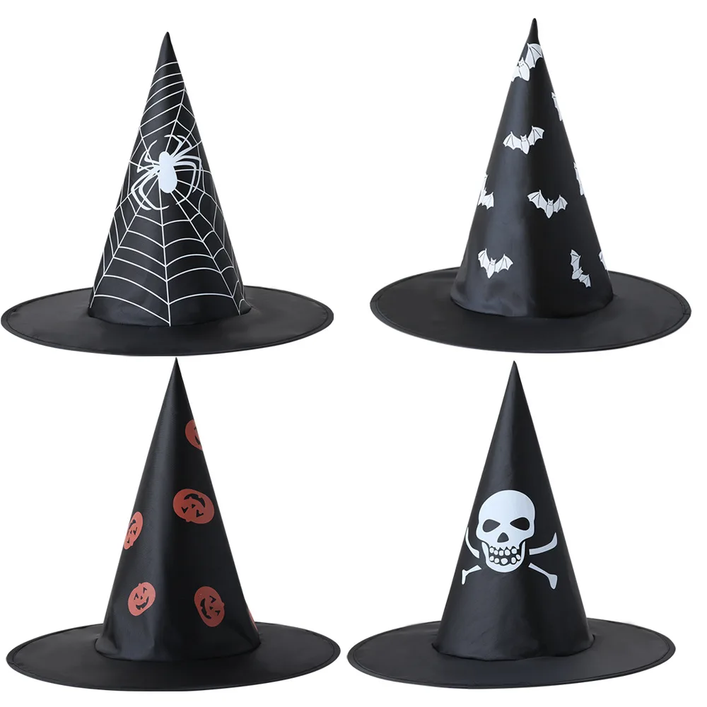 Factory Price Halloween Masquerade Party Dress up Spdier Web Bat Pumpkin Skull Hat Halloween Costume Witch Wizard Oxford Hat