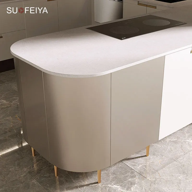 SUOFEIYA Foshan фабричная мебель Современная безручная ПВХ деревянная U-образная форма кухонные шкафы