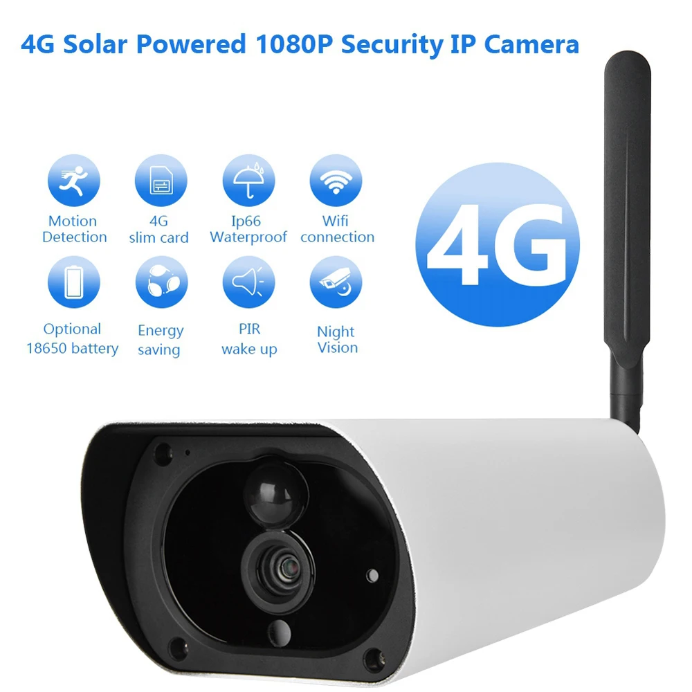 Outdoor Waterproof Wireless Solar Power 4G SIM 1080P IR Night Vision 15M Surveillance Remote Control Security CCTV Camera 