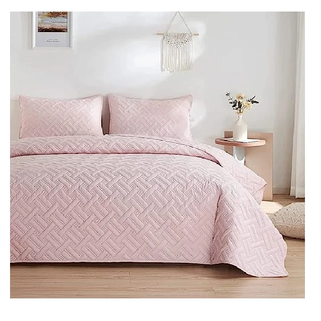 Роскошные розовые тисненые однотонные легкие покрывала из микрофибры с рисунком корзины стеганое покрывало для кровати на весь сезон с 2 наволочками