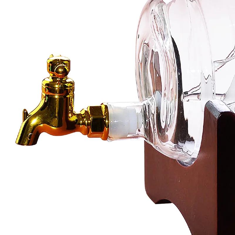 Custom 500ml 600ml 800ml Whiskey Wine Decanter Set With Wood Base Handmade Sailing Boat Shape Liquor Glass Decanter Set