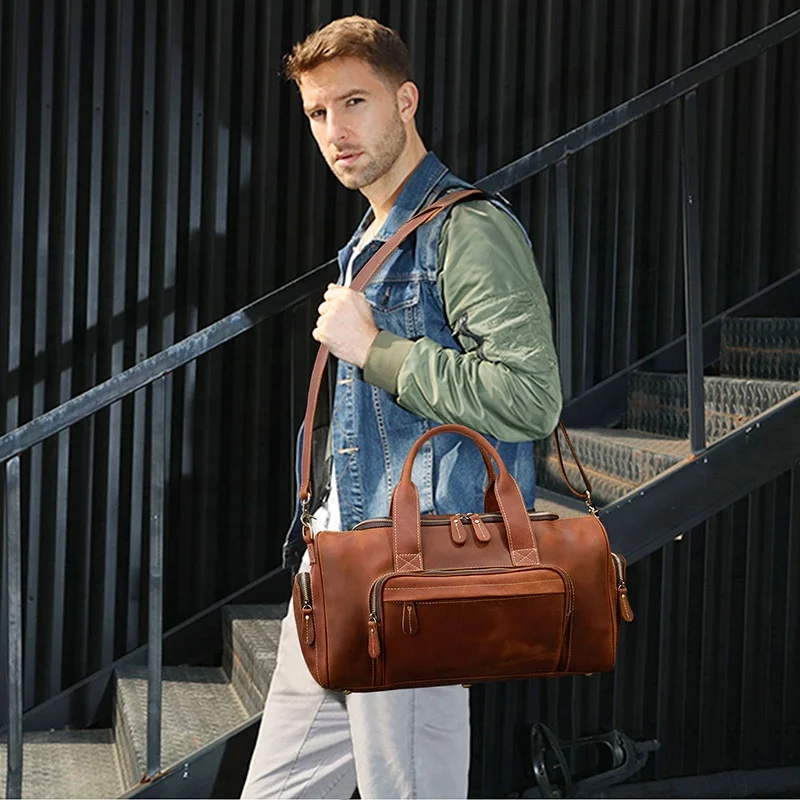 Темно-синяя дорожная сумка, натуральная кожа, сумка для вещей сумка для мужчин 16 дюймов коричневый вещевой мешок унисекс Crazy Horse, кожаная сумка для путешествий