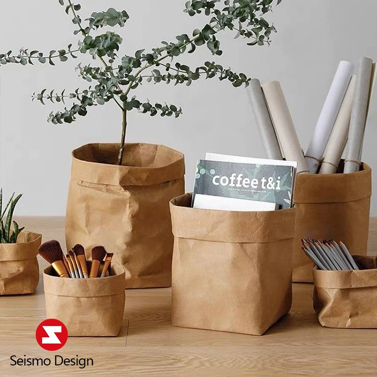 Seismo Packaging Custom Recyclable Paper Bags Waterproof Large Capacity Washable Kraft Paper Kitchen Storage Bag