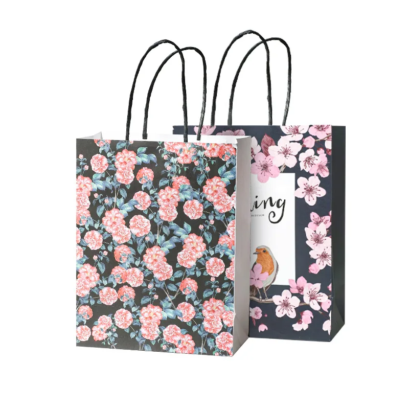 Пользовательская печать логотипа белый коричневый крафт подарок крафт бумажный пакет для покупок цветок крафт бумага для продуктов пакет для покупок перерабатываемая коричневая бумага