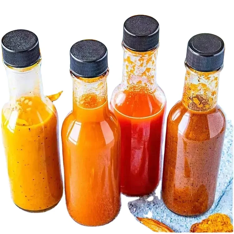 Best-selling Customized empty 3oz 5oz 8oz 150ml 250ml clear Woozy Chili Salad ketchup Hot Sauce glass bottle with black cap