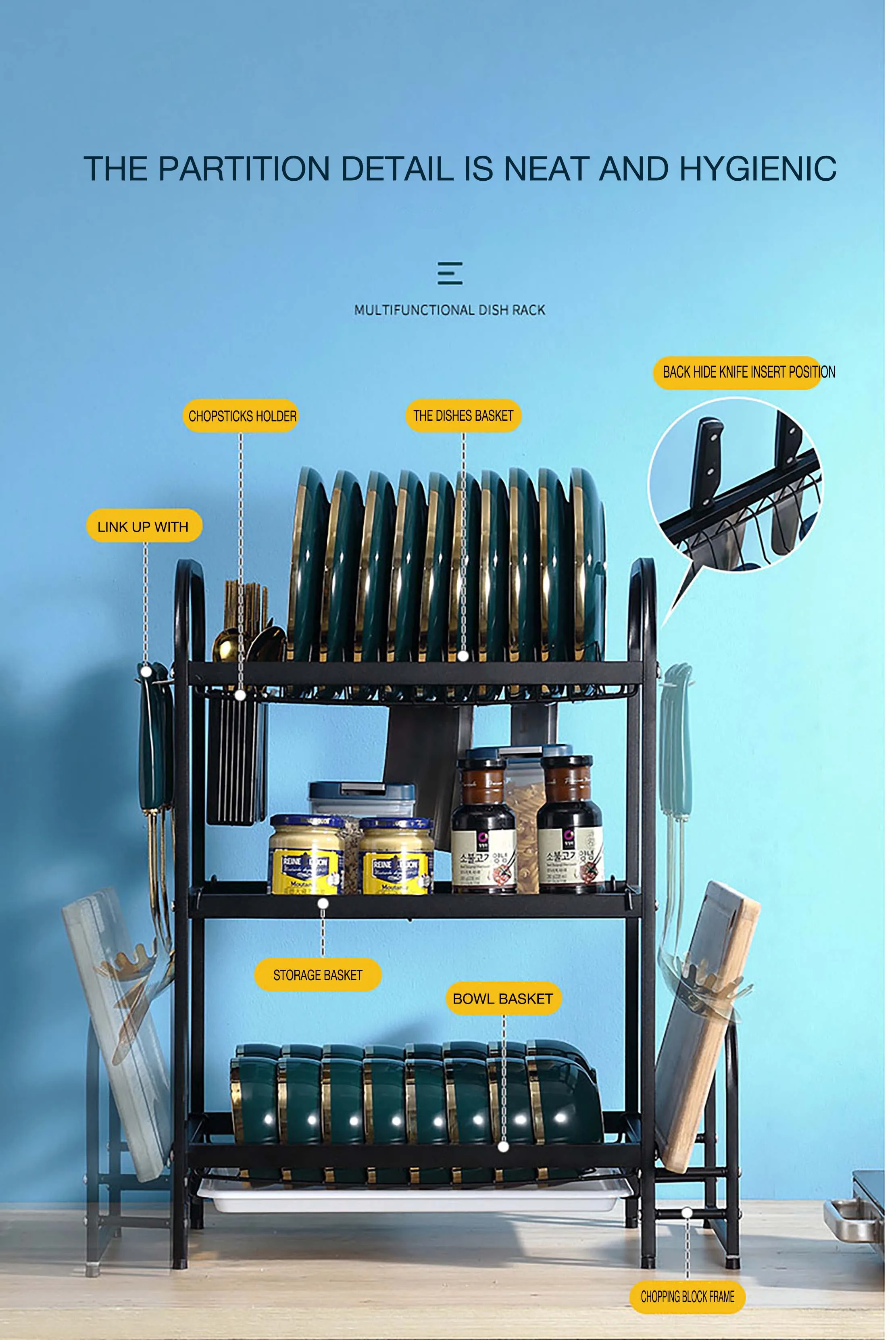 One shipping removable desktop high load-bearing dish rack Drain pan Kitchen rack Storage Holders Racks