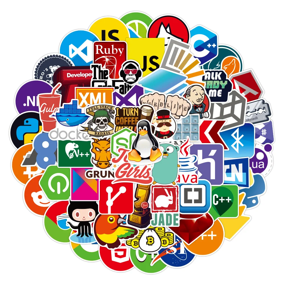 HWR 10818 100Pcs/Bag Programming App Software Stickers For Computer Notebook Luggage Laptop Waterproof Sticker