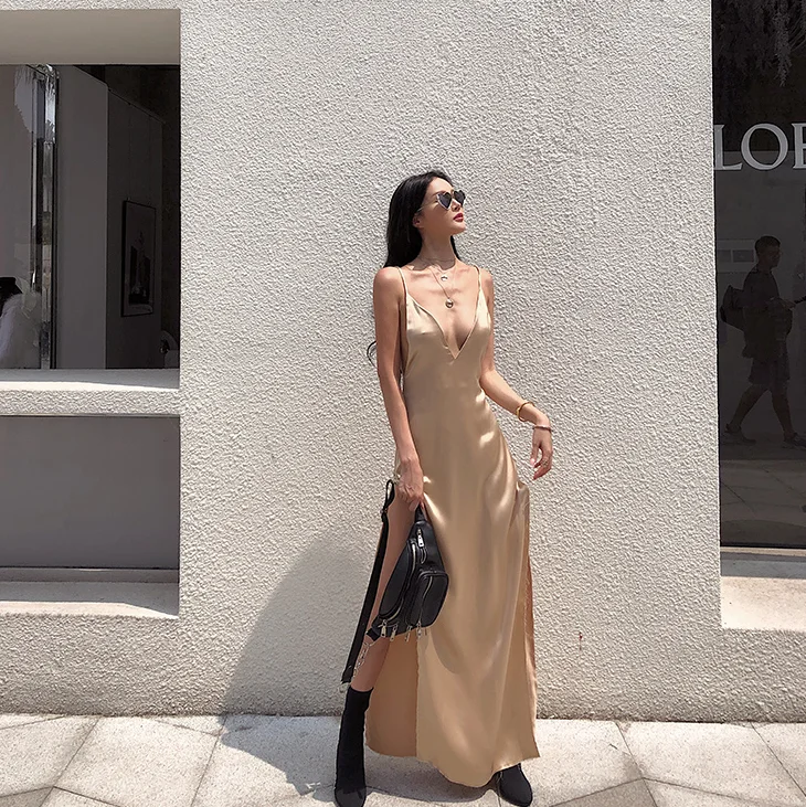 
Manufacturers Direct Selling Sexy Summer 2021 Off Shoulder Slip Maxi Satin Nightclub Dress 