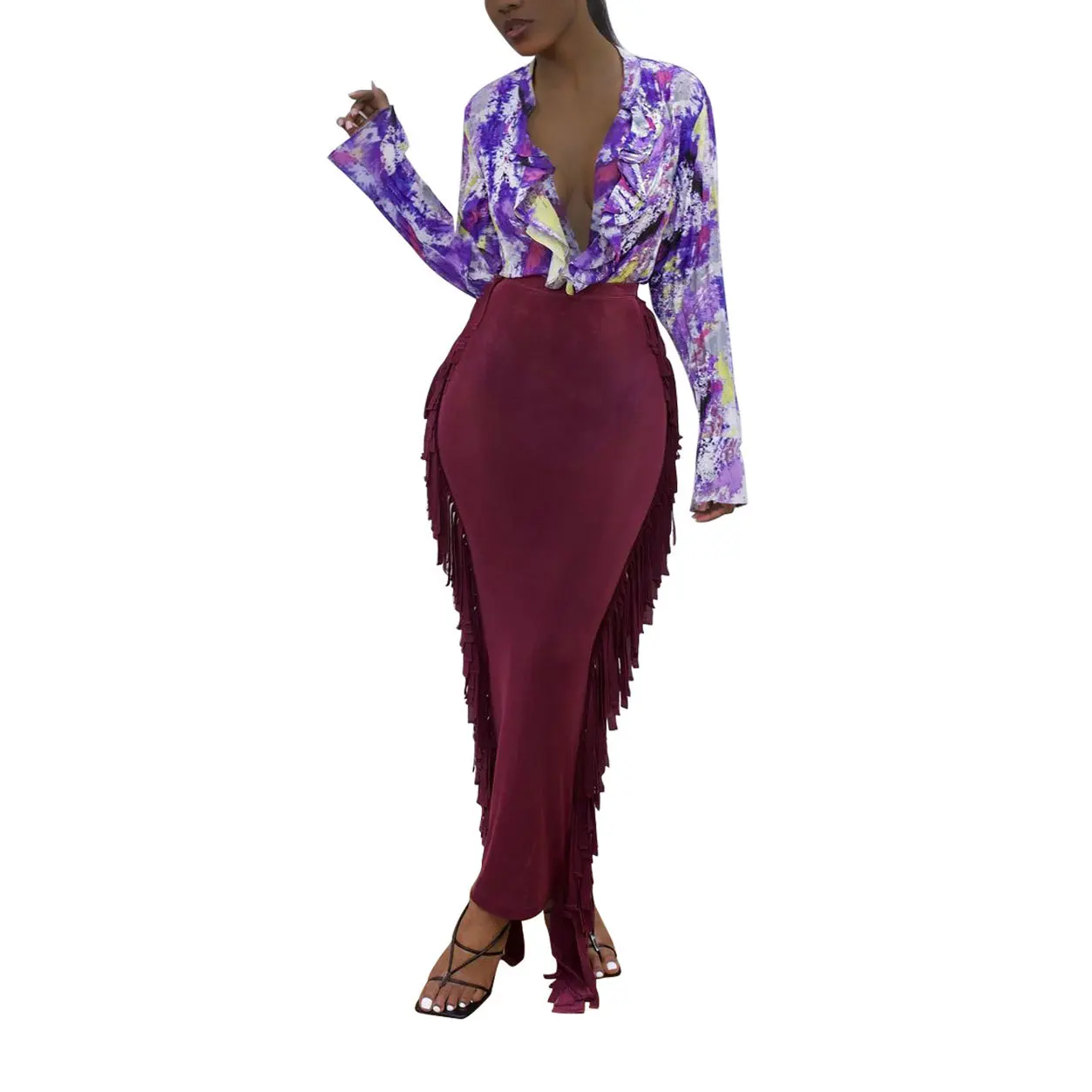 M6538 Autumn New Designer Female Pleated Skirt Solid Color High Waist High Quality Brushed Fabric Cute Two Sided Fringed Skirt