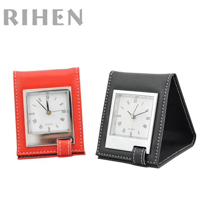 
Unique Folding CE PU Leather Table Travel Analog Alarm Clock for Pocket 