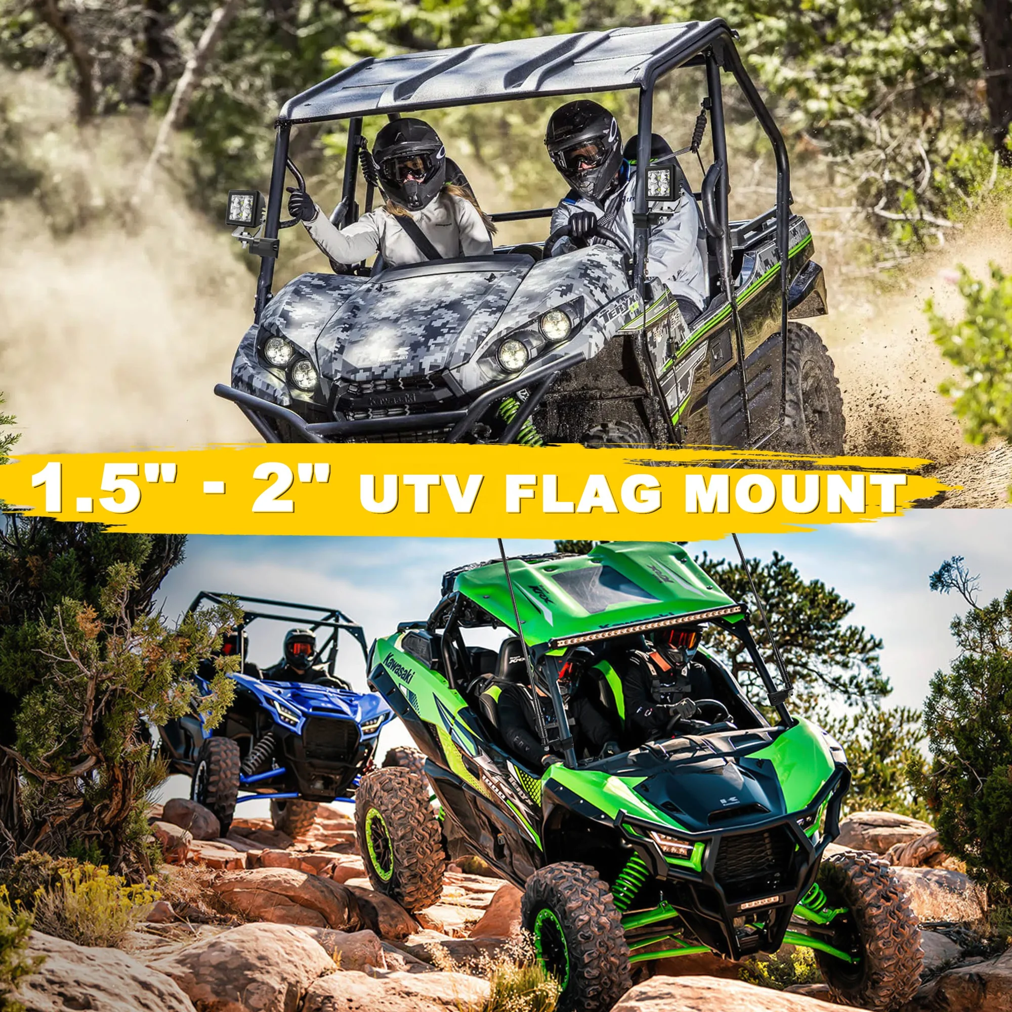 MICTUNING UTV Flag Round Mount Whip Light Mount Antenna 360 Adjustable Mounting Bracket