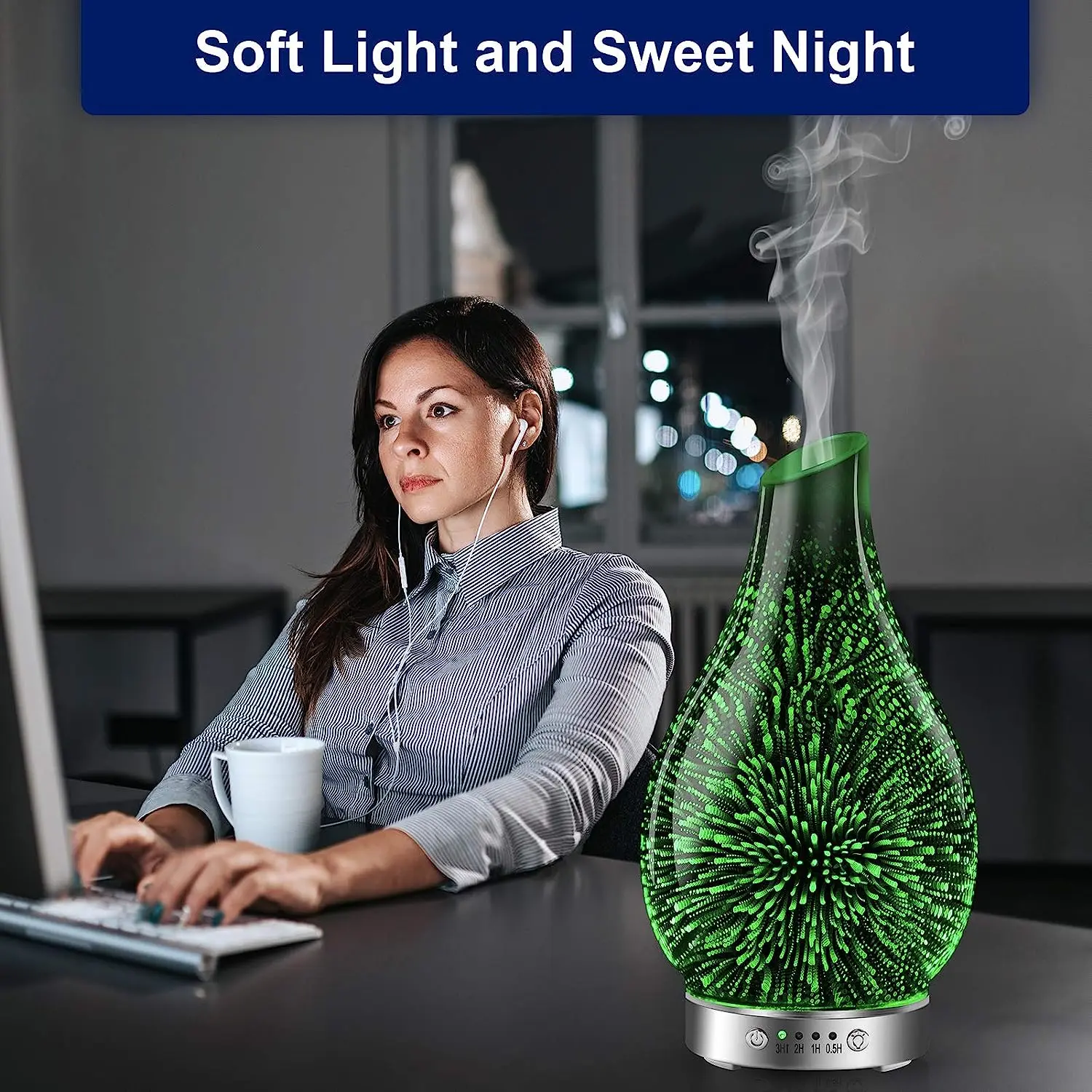 Innovative design 2023 Aromatherapy Humidifier 120ml Vase Shape 7 LED Light Glass Ultrasonic Aroma Diffuser for bedroom