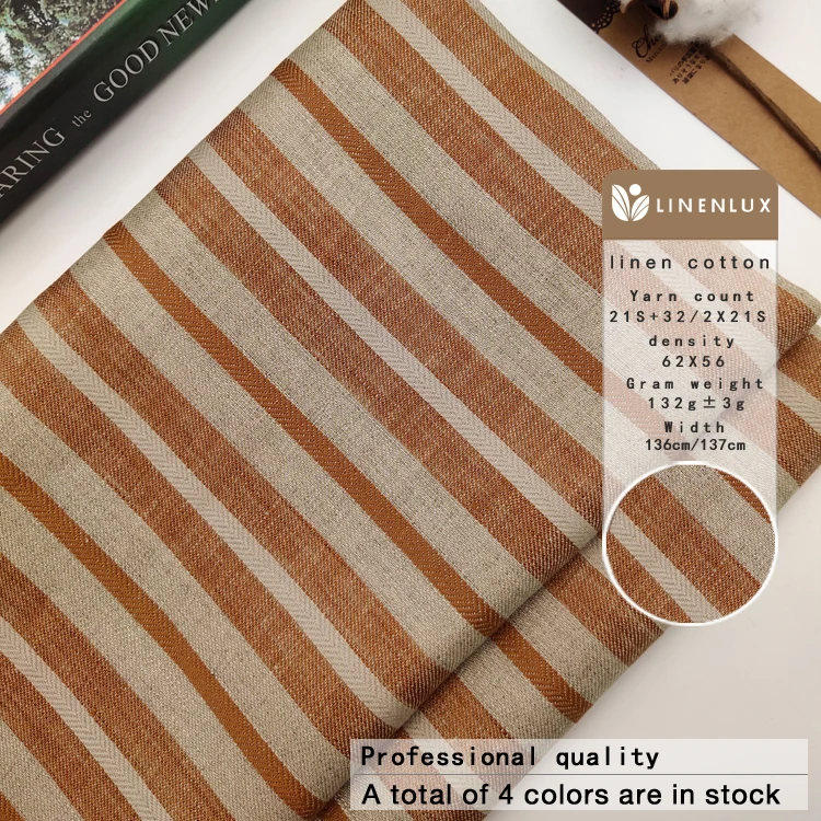 Wholesale spring summer colorful garment shirt fabrics stripe blend linen/cotton designer cotton linen dress fabric by the meter