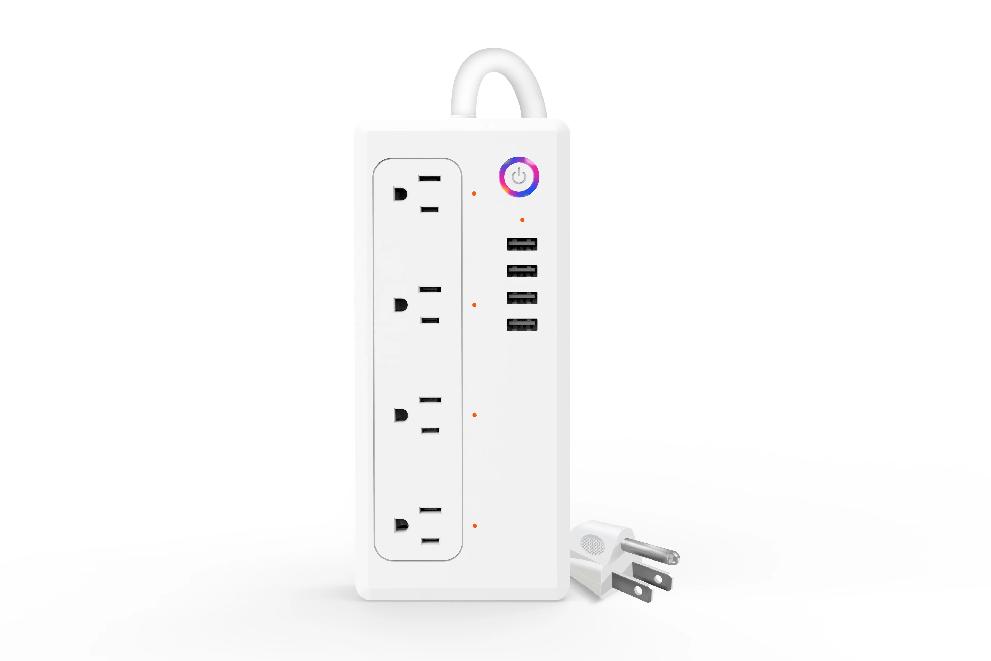 
US standard white color 4 way extendable smart retractable power strip timer switch wifi extension cord smart plug enclosure 