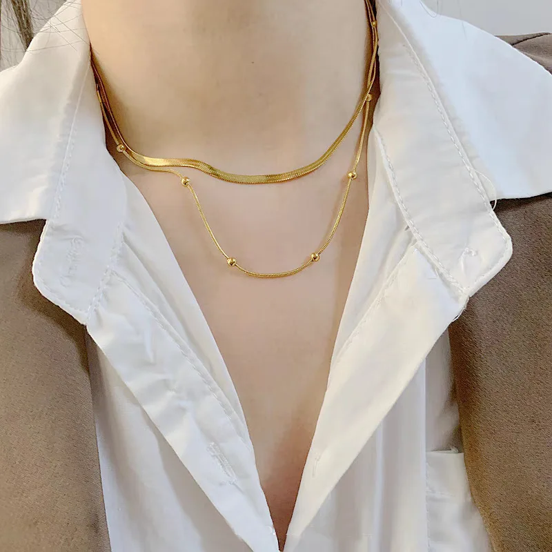 Classic Fashion New Stainless Steel Necklace Gold Plated Silver Waterproof Stack Necklaces Set for Women