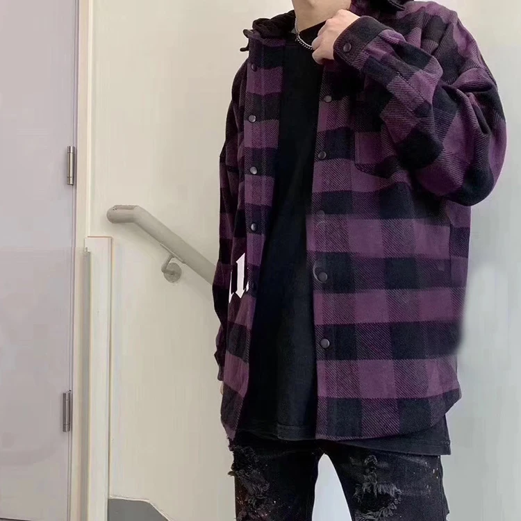 Flannel Shirt Yellow Polyester Flannel Shirt Men Plaid Shirt Long Sleeve