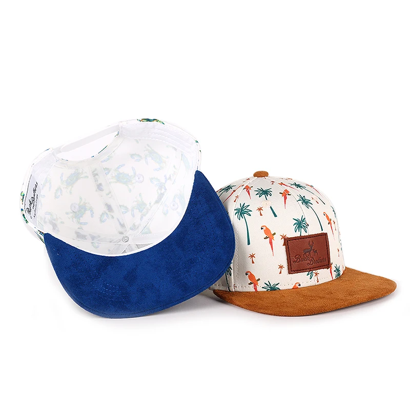 custom kids sublimation printed sport cap with suede brim children snapback cap hat