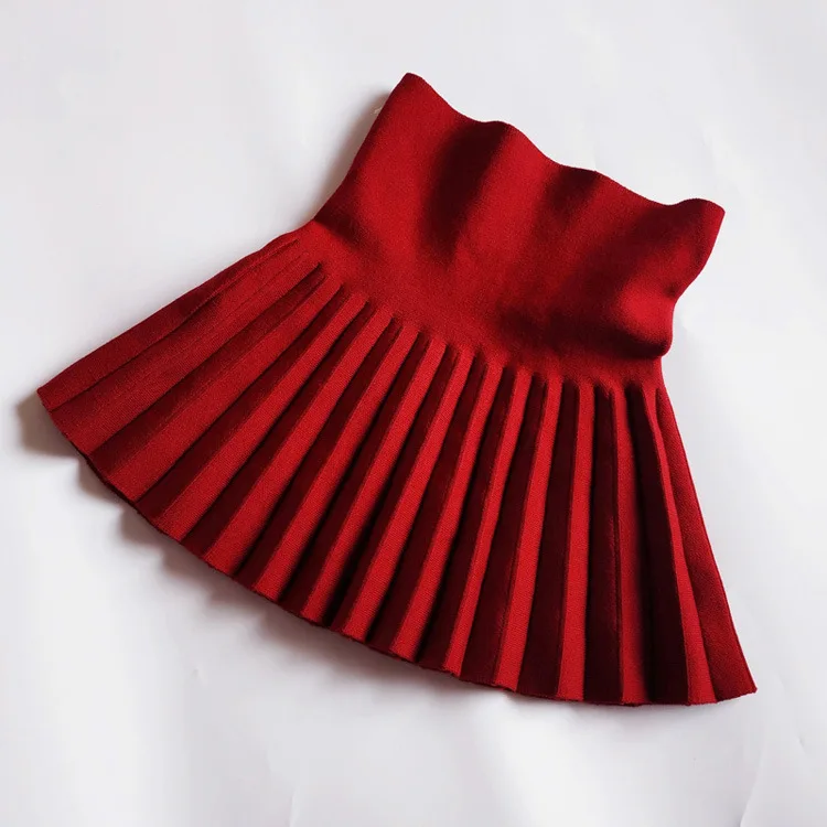 2024 Spring Autumn Children Girl High Waist Solid Knitted Pleated Skirt 4-9 Years