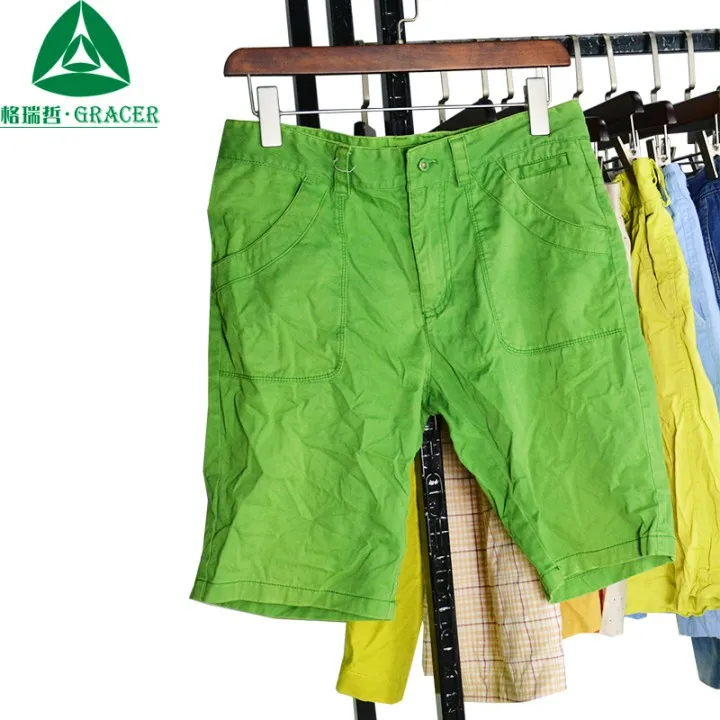 Mixed colorful men cropped trousers used clothing second hand clothes Turkey