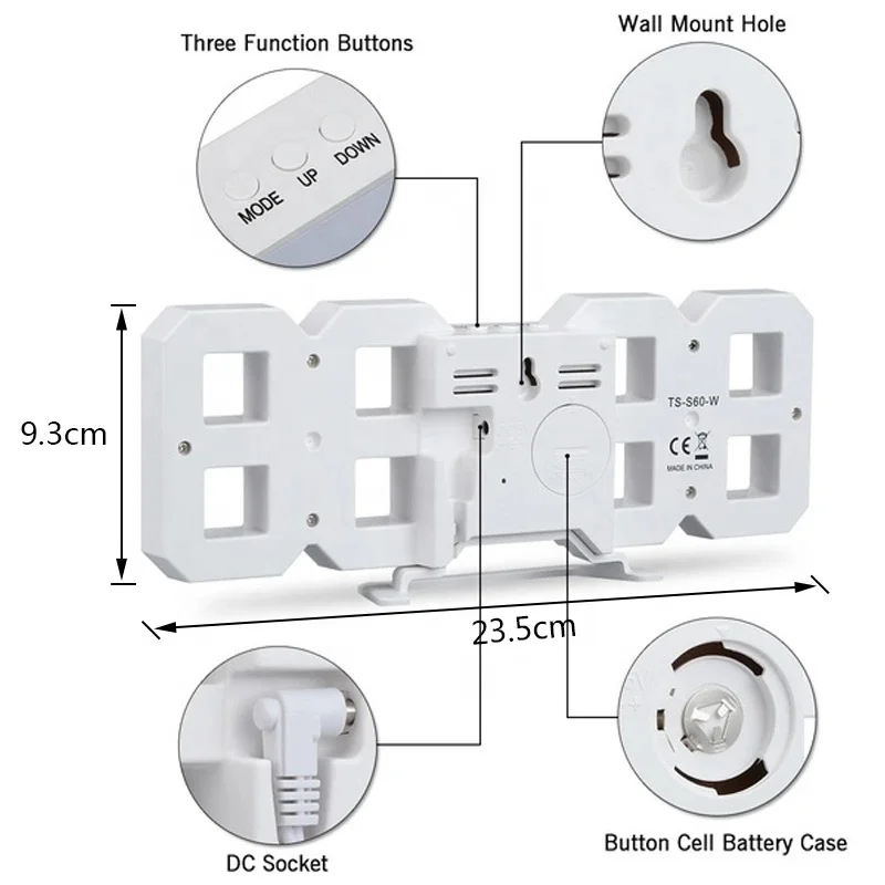 3D LED Digital Clock Wall Deco Glowing Night Mode Adjustable Electronic Table or Wall Clock Decoration Living Room LED Clock